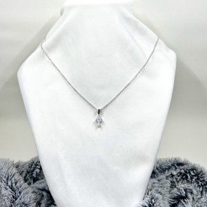 Silver Toned 17” Chain Necklace with CZ Pendant